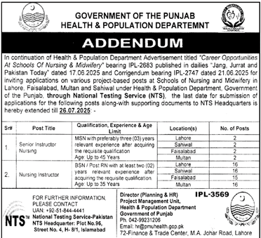 Health & Population Department Lahore Tender Notice
